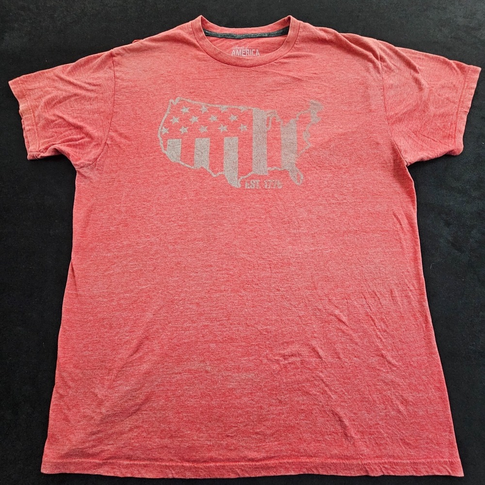 US Map Flag Spirit of America Red Short Sleeve Cotton Blend T-Shirt Men's XL
